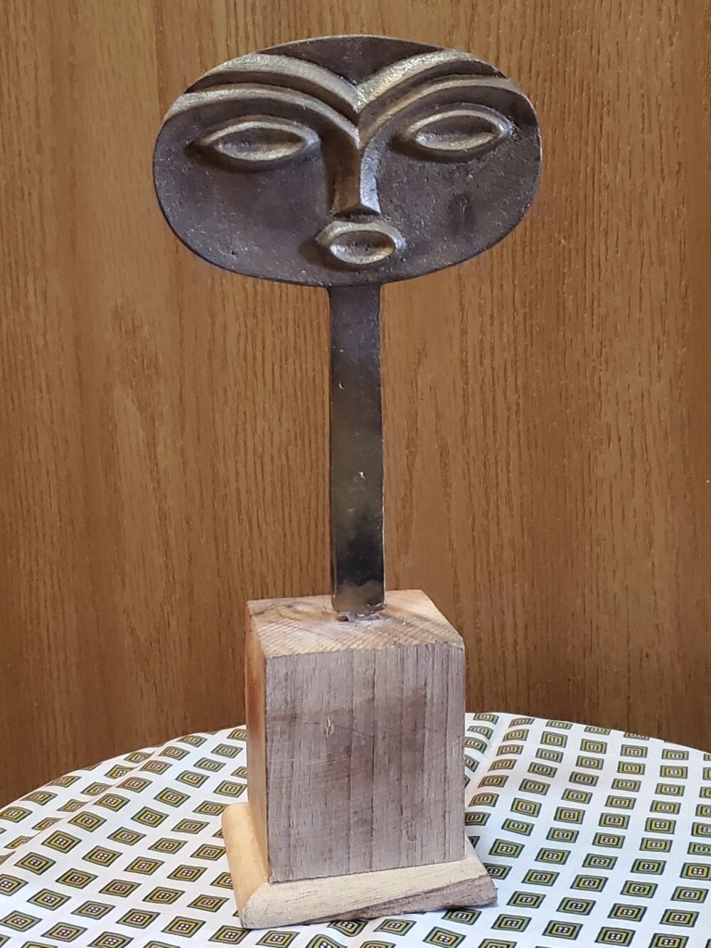 Signed bronze Head Sculpture on wood base, MCM